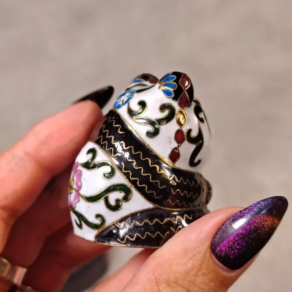 VTG Chinese Cloisonne Mutli Colored Floral Pattern Panda Bear Figurine